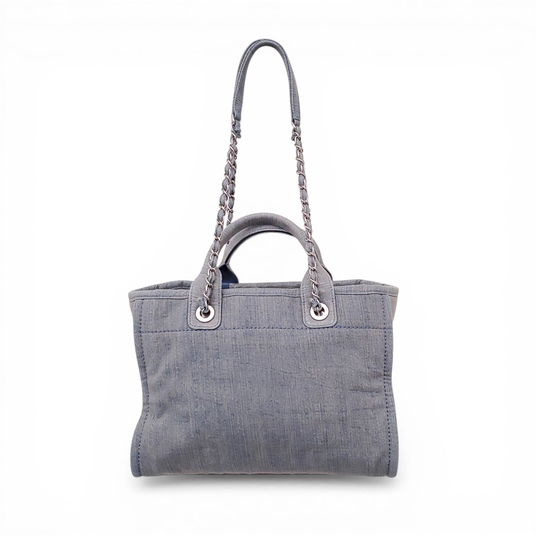 CHANEL DENIM PETITE DEAUVILLE SHOPPING TOTE BAG