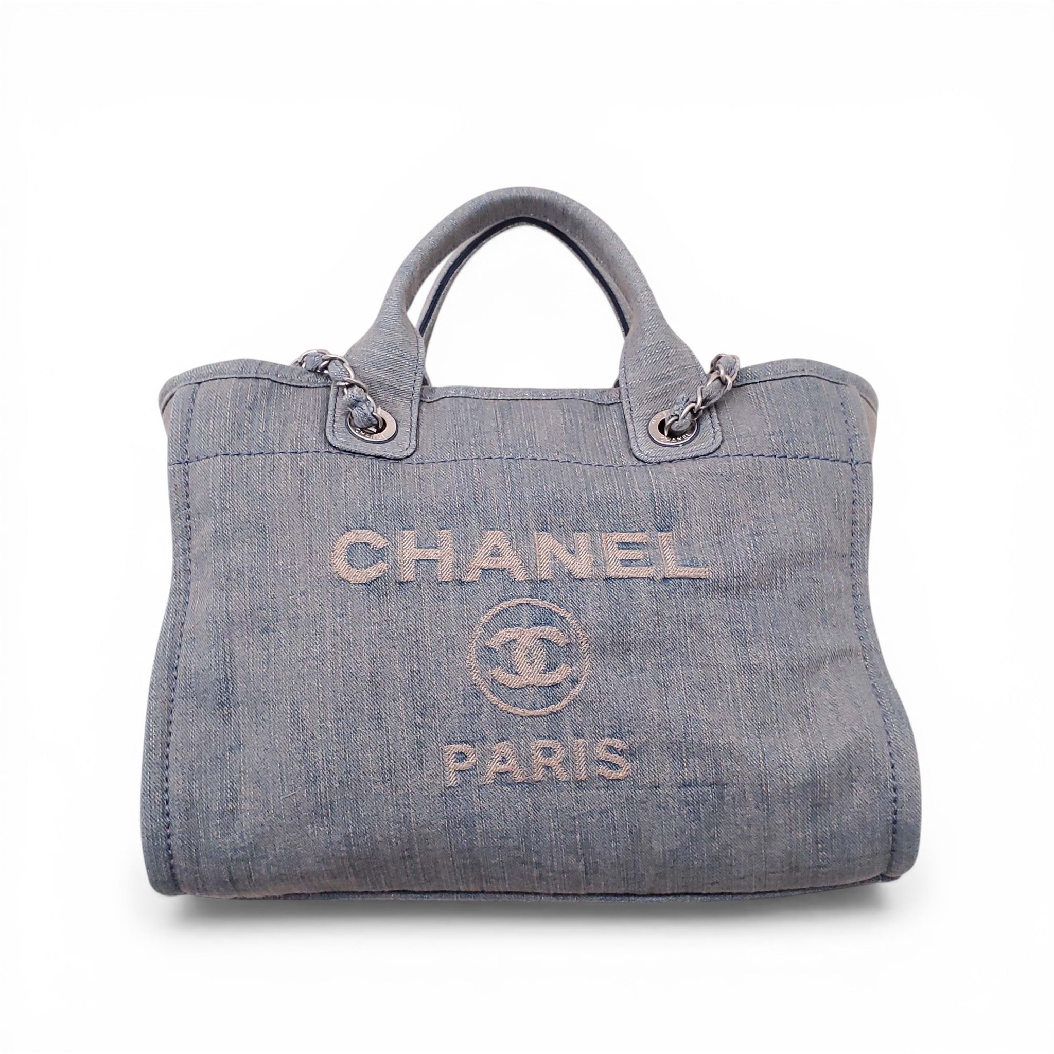 CHANEL DENIM PETITE DEAUVILLE SHOPPING TOTE BAG