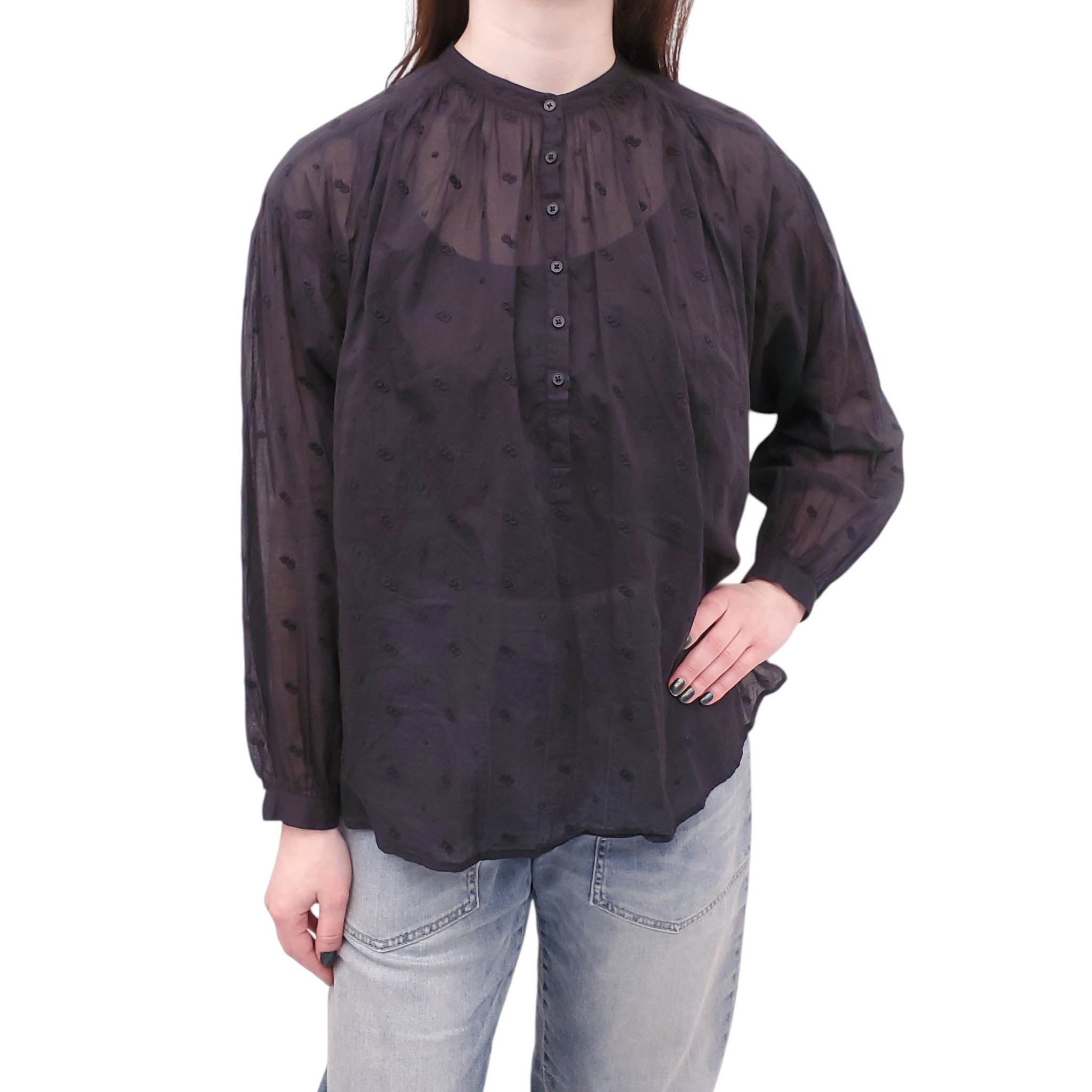 NILI LOTAN SHEER BLACK PATTERNED BABYDOLL BLOUSE - SIZE XS