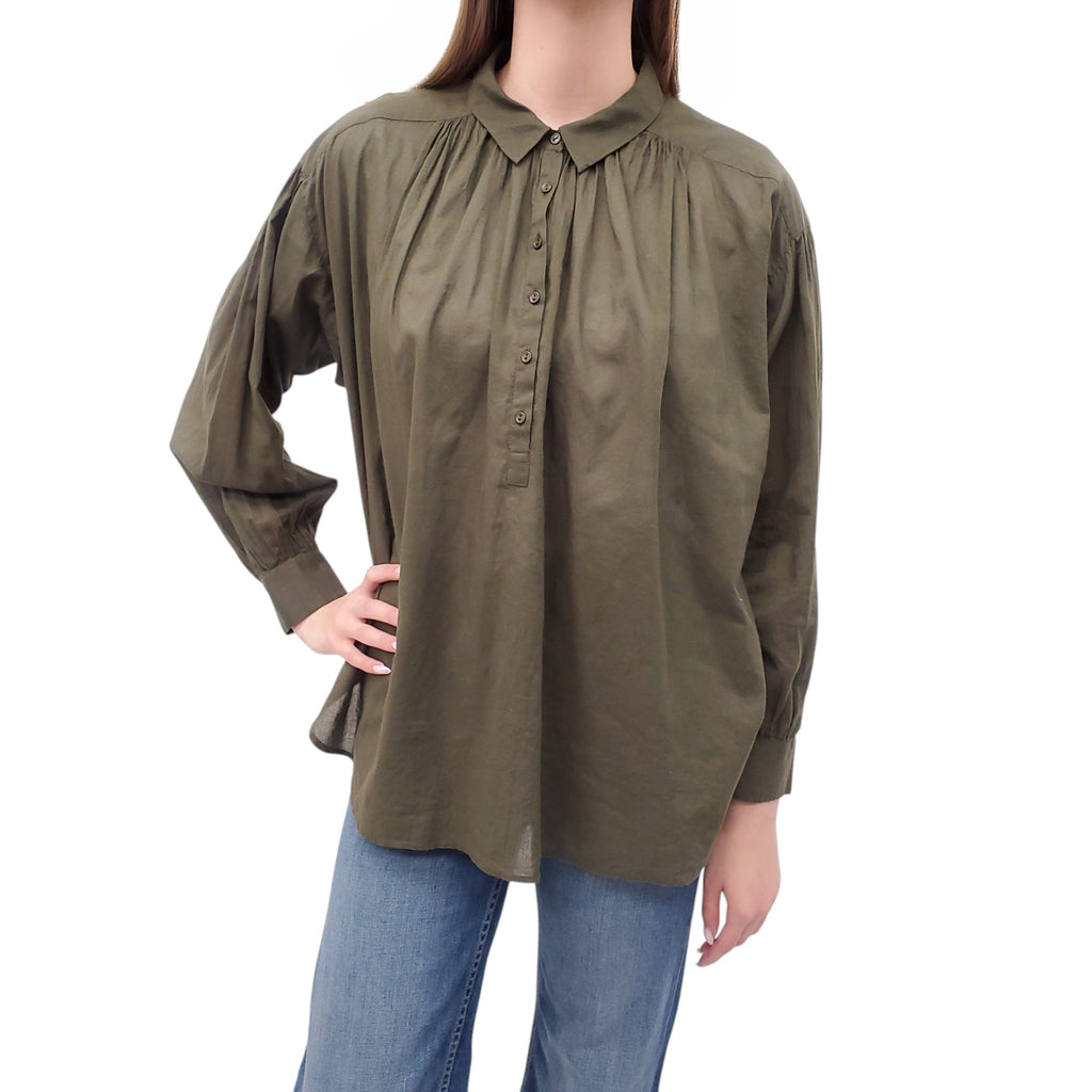 NILI LOTAN KHAKI GREEN BUTTON UP BLOUSE - SIZE S