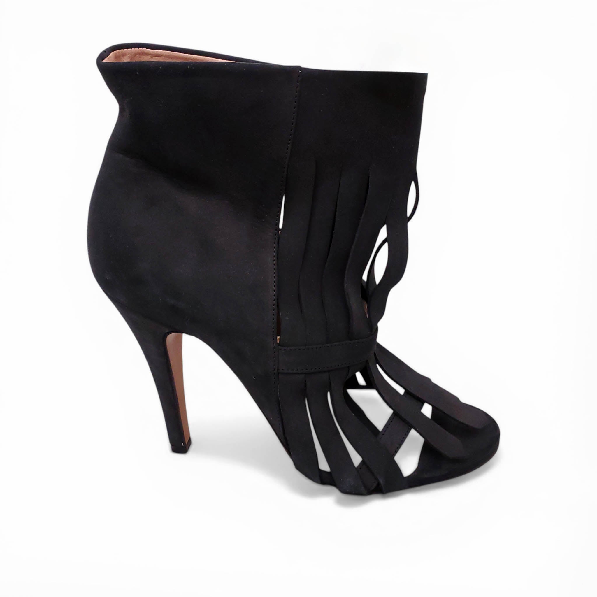MAISON MARGIELA BLACK SUEDE HEELS WITH FRINGE DETAIL - SIZE 39.5