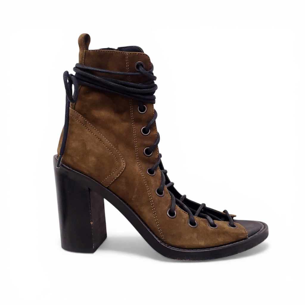 ANN DEMEULEMEESTER GREEN SUEDE LACE UP BOOTS - SIZE 40