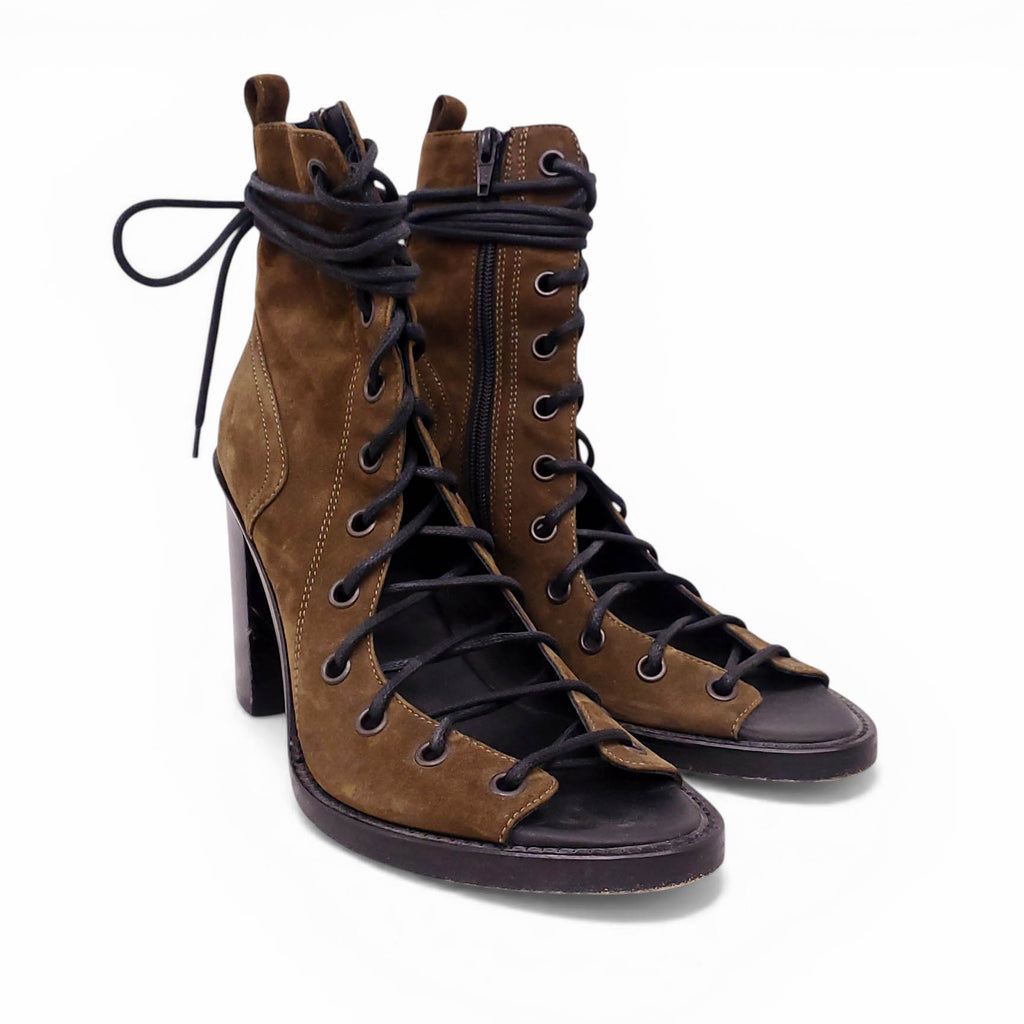 ANN DEMEULEMEESTER GREEN SUEDE LACE UP BOOTS - SIZE 40