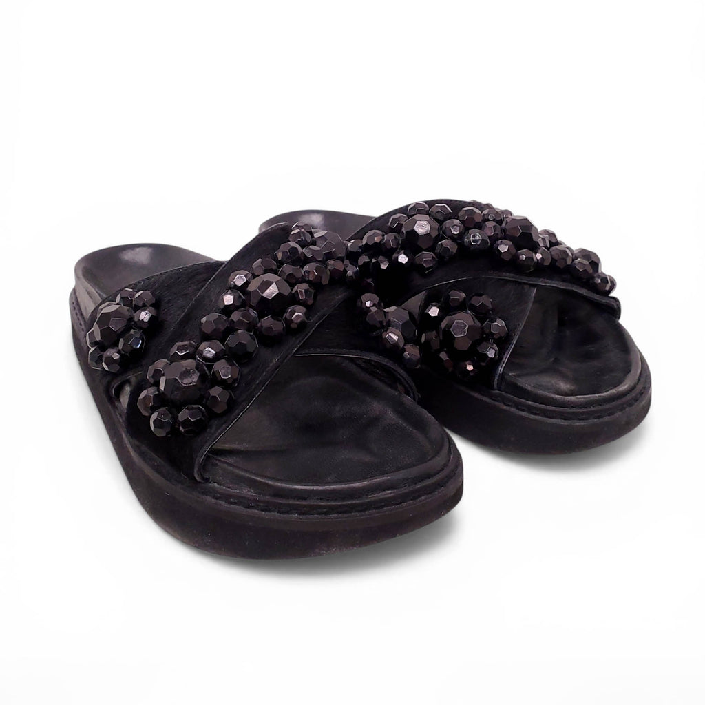 SIMONE ROCHA BLACK EMBELLISHED SLIDES - SIZE 38