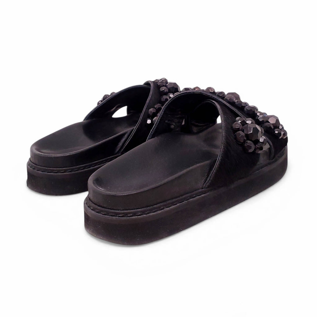 SIMONE ROCHA BLACK EMBELLISHED SLIDES - SIZE 38