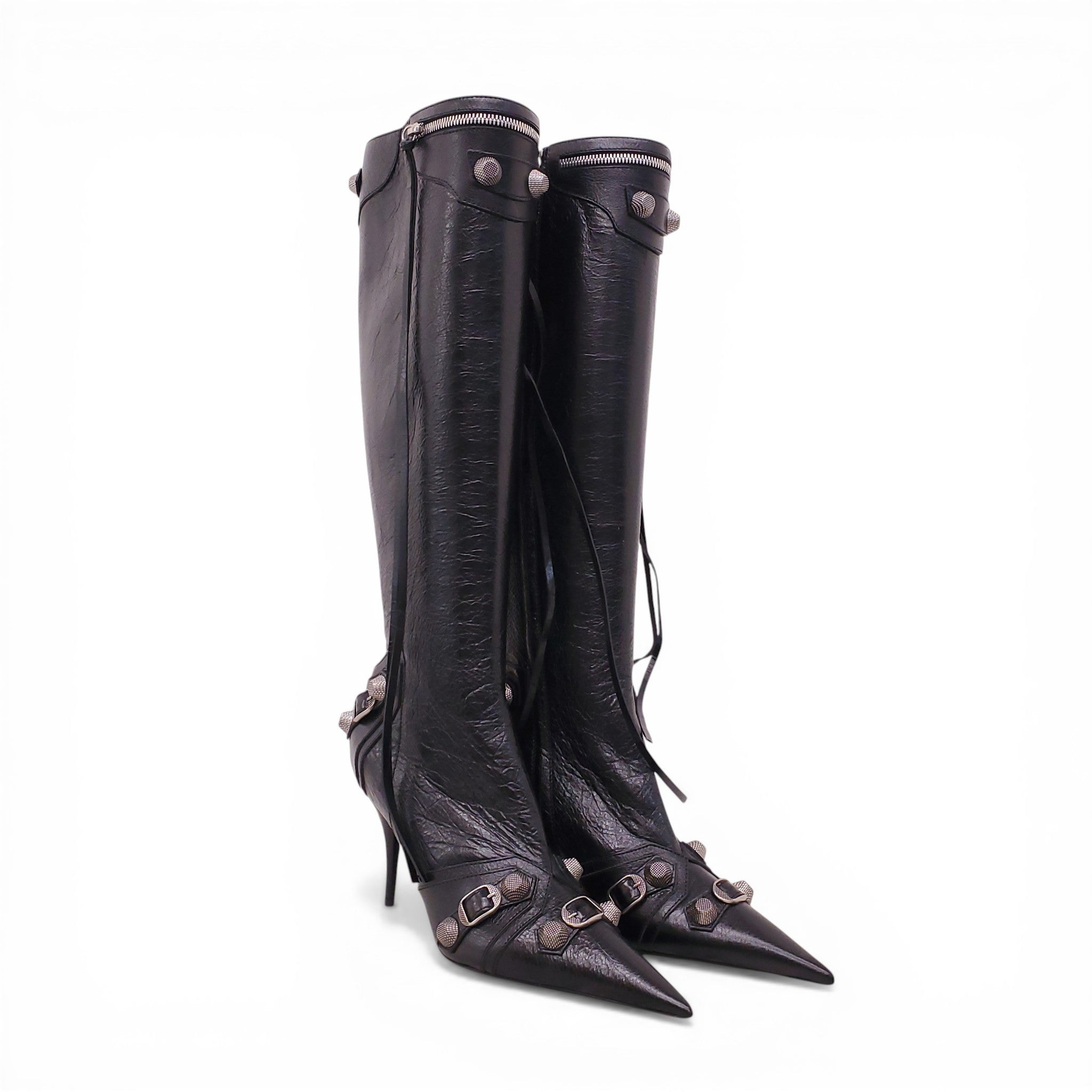BALENCIAGA BLACK AND SILVER CAGOLE BOOTS - SIZE 40.5