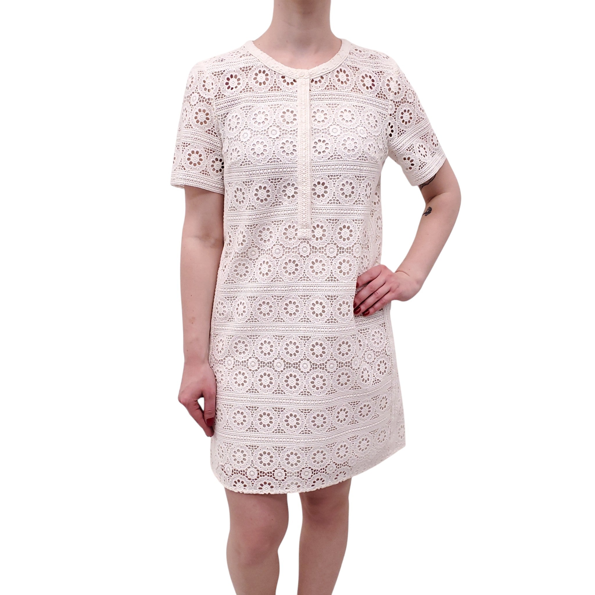 BURBERRY BRIT WHITE FLORAL EYELET DRESS - SIZE US 6