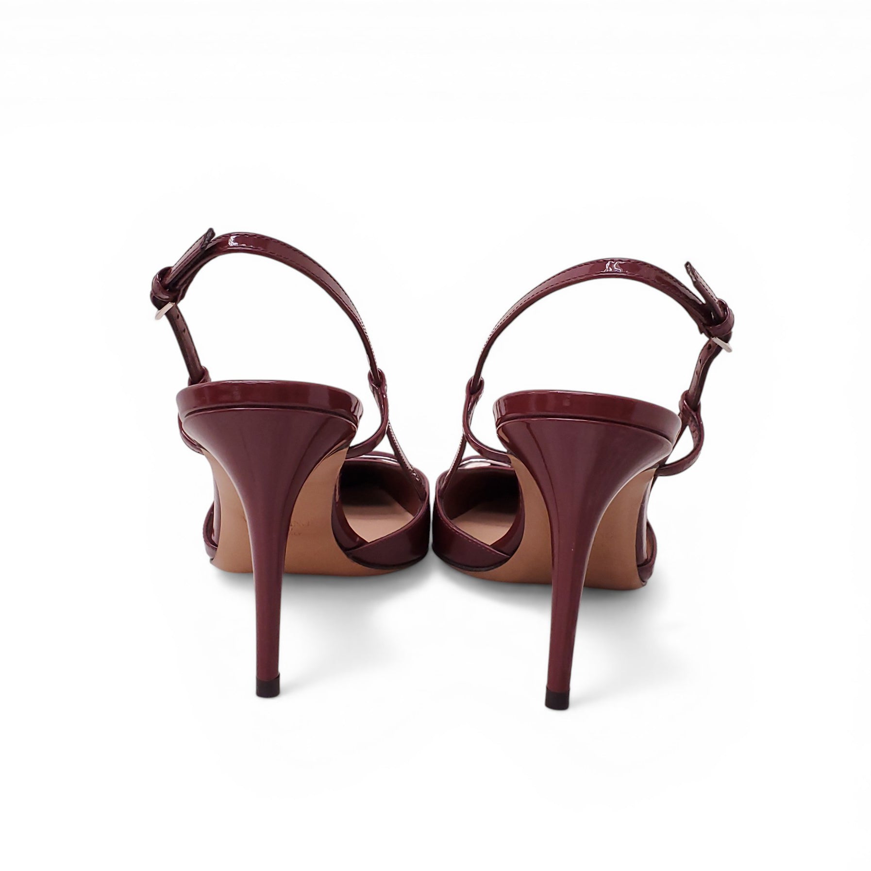 VALENTINO BURGUNDY PATENT LOGO SLINGBACK HEELS - SIZE 40