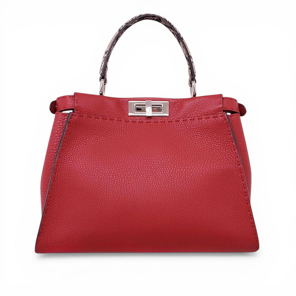 FENDI RED PEEKABOO BAG WITH PYTHON HANDLE