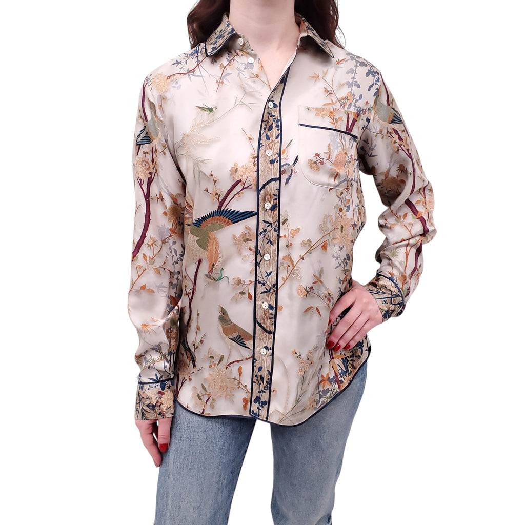 PIERRE-LOUIS MASCIA SILK PATTERNED BLOUSE - SIZE S