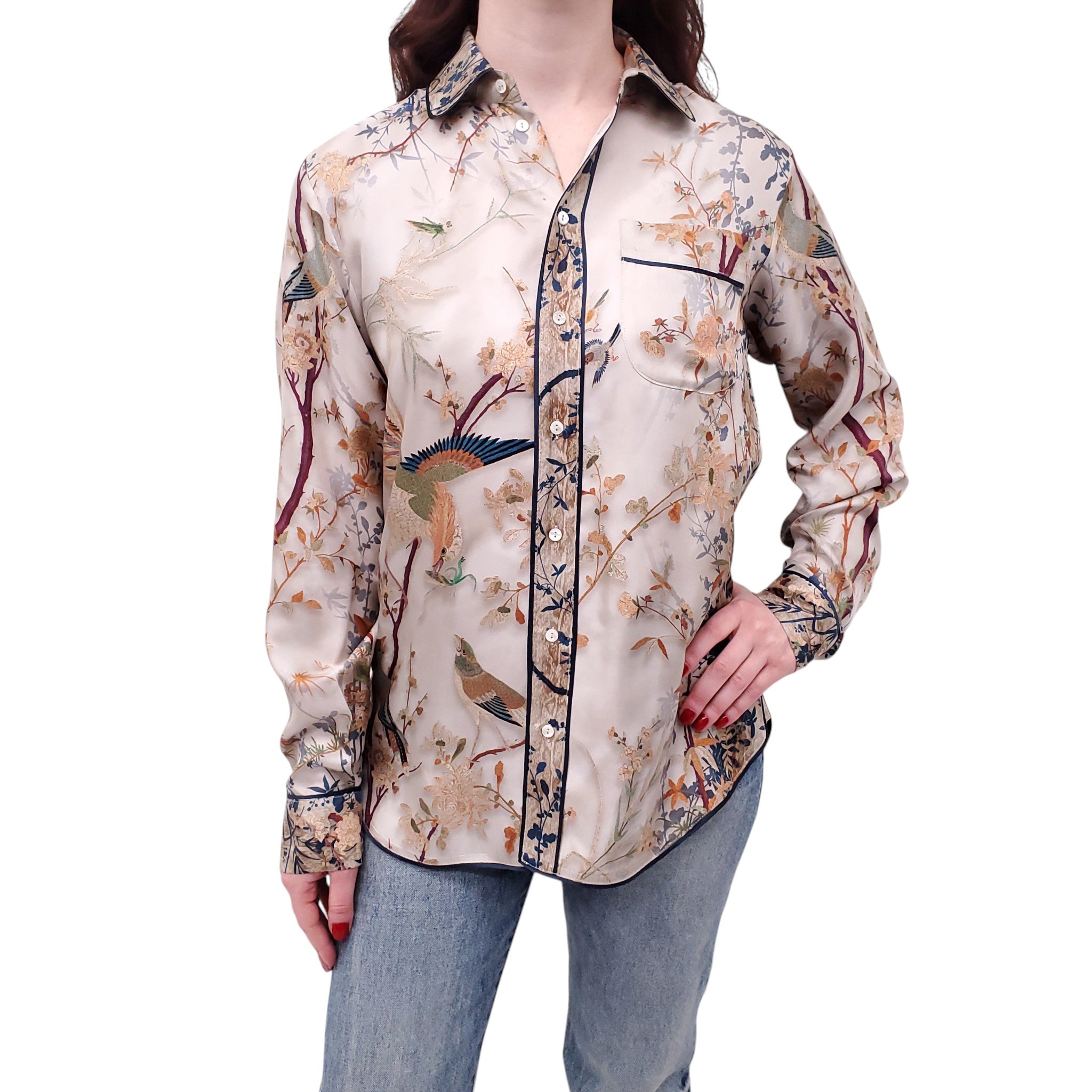 PIERRE-LOUIS MASCIA SILK PATTERNED BLOUSE - SIZE S