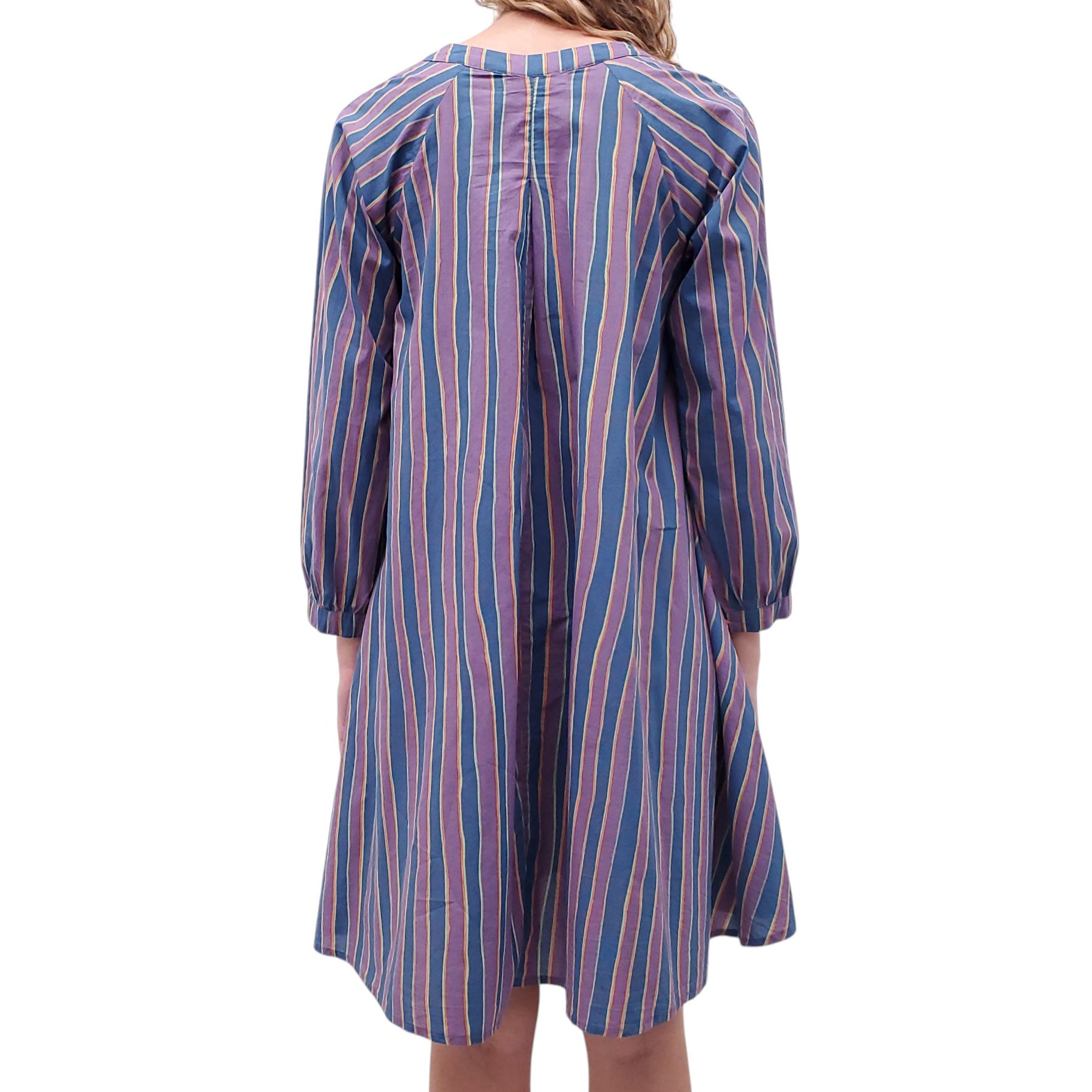 NATALIE MARTIN PURPLE AND BLUE STRIPED DRESS WITH BUTTONS - SIZE XS