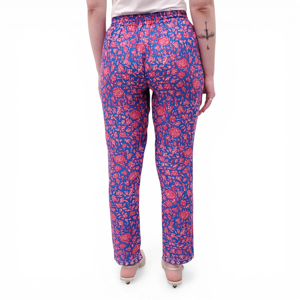 NATALIE MARTIN BLUE AND RED FLORAL RAYON PANTS - SIZE XS