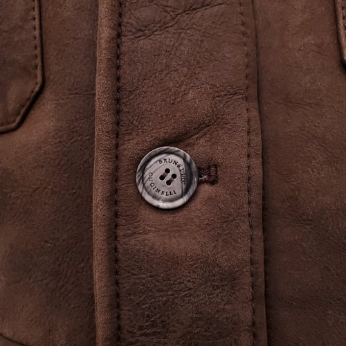 B.C. DARK BROWN SUEDE AND SHEARLING SHIRT JACKET - MEN'S SIZE L