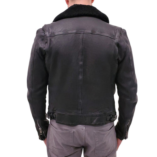 BURBERRY BRIT BLACK SHEARLING LINED LEATHER JACKET - MEN'S SIZE L
