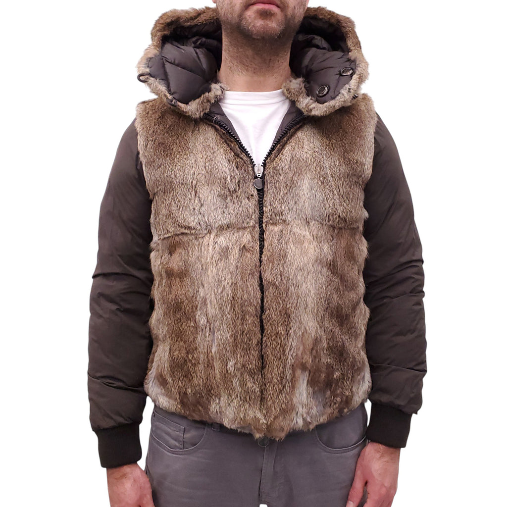 MONCLER BROWN QUILTED REVERSIBLE RABBIT FUR PUFFER JACKET - MEN'S SIZE 3 (M)