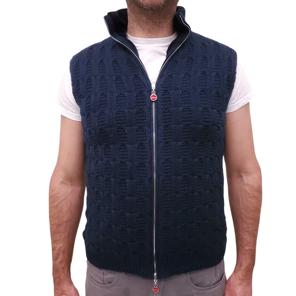 KITON NAVY MINK FUR AND CASHMERE REVERSIBLE VEST - MEN'S SIZE S