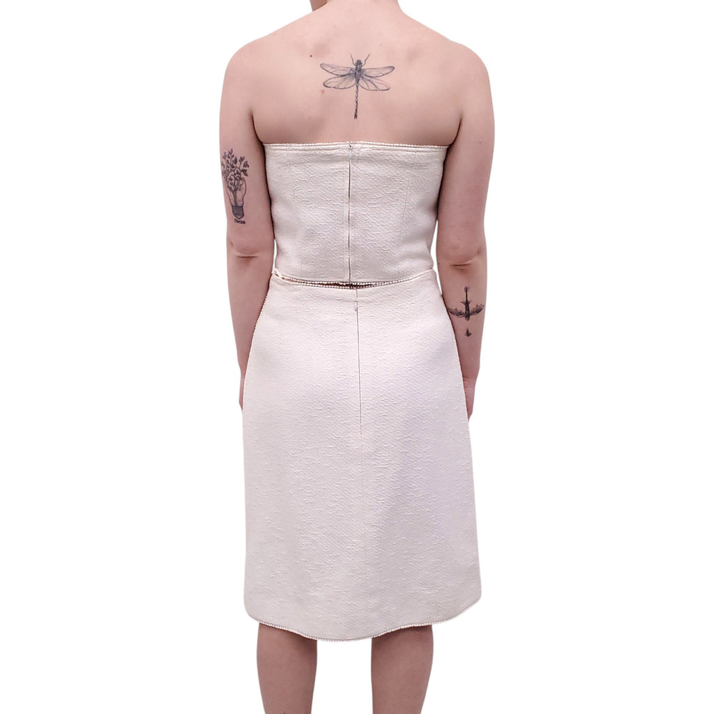 CHANEL CREAM THREE-PIECE SUIT WITH BUSTIER, SKIRT AND JACKET - SIZE 42