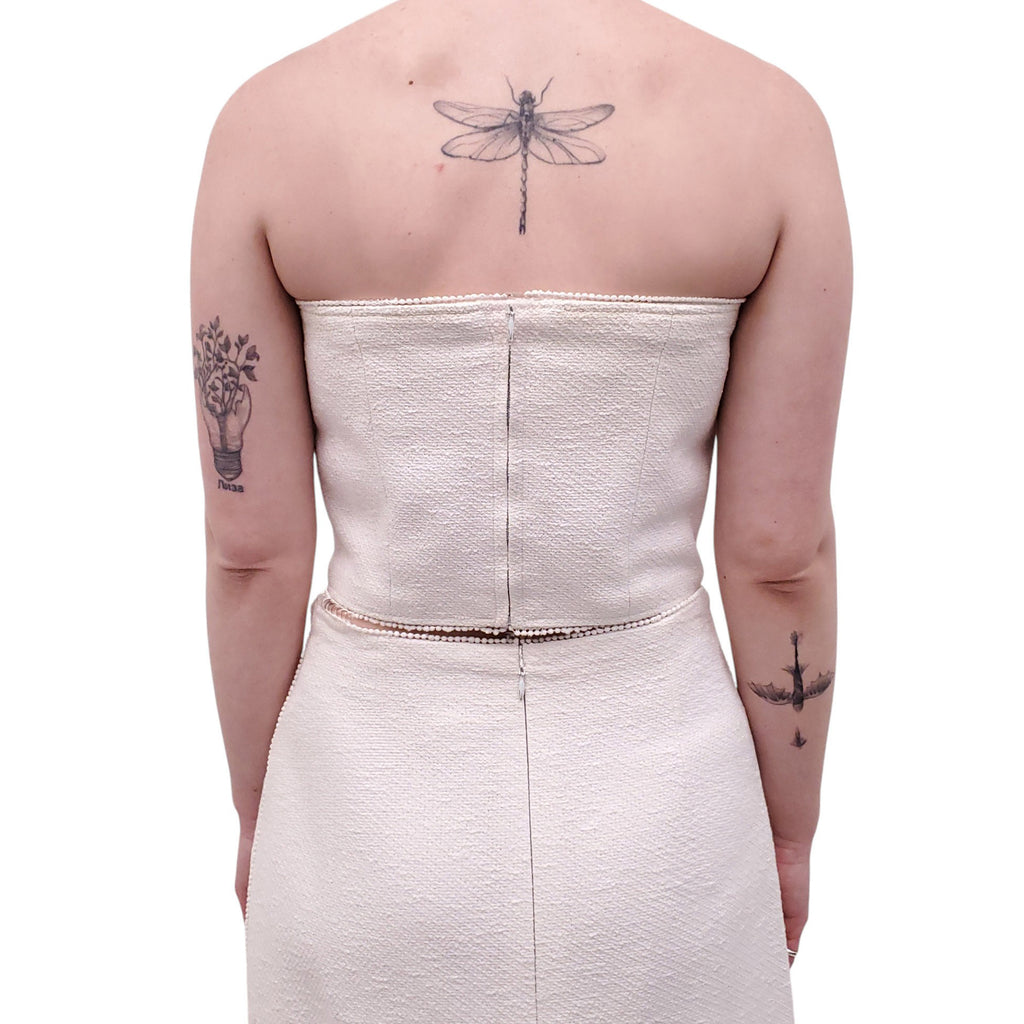 CHANEL CREAM THREE-PIECE SUIT WITH BUSTIER, SKIRT AND JACKET - SIZE 42