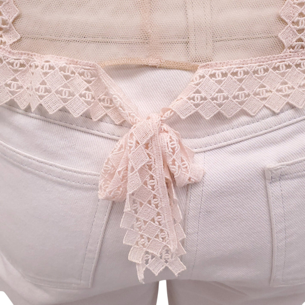 CHANEL 2004 PASTEL MESH LOGO EMBROIDERED LACE CAMISOLE - SIZE 42