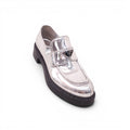 PRADA SILVER LOGO LOAFERS - SIZE 38