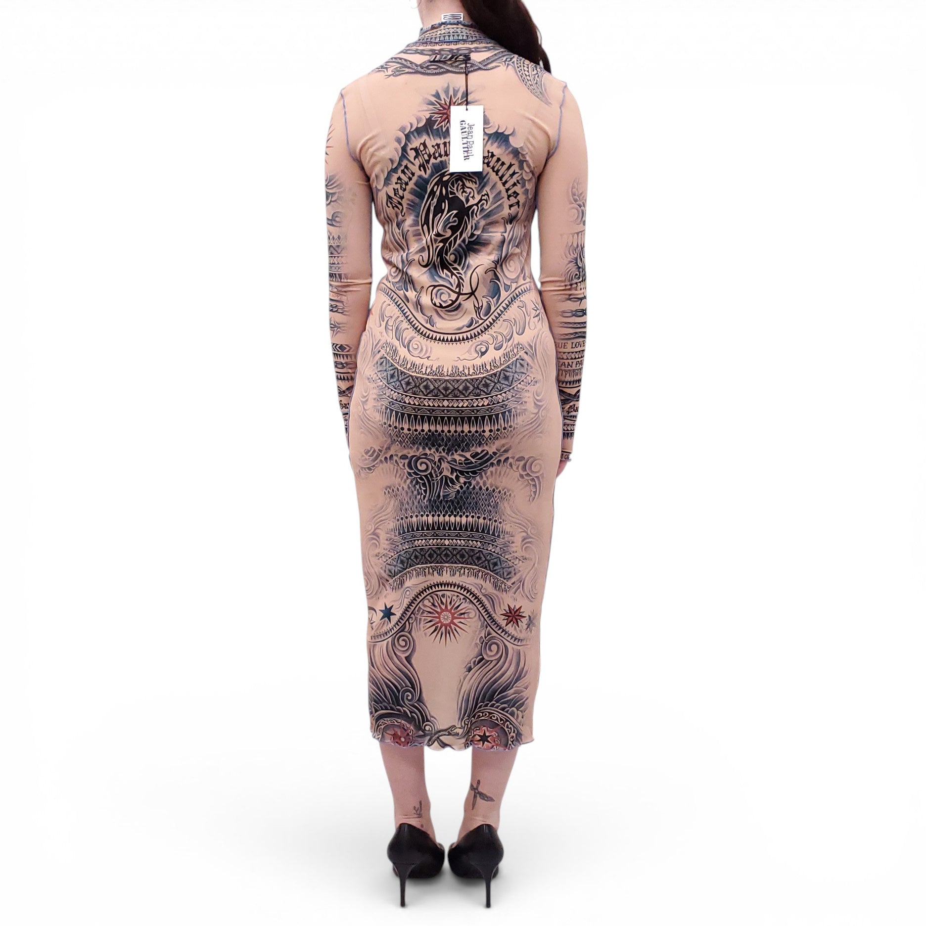 JEAN PAUL GAULTIER NUDE TATTOO PRINT LONG DRESS - SIZE M