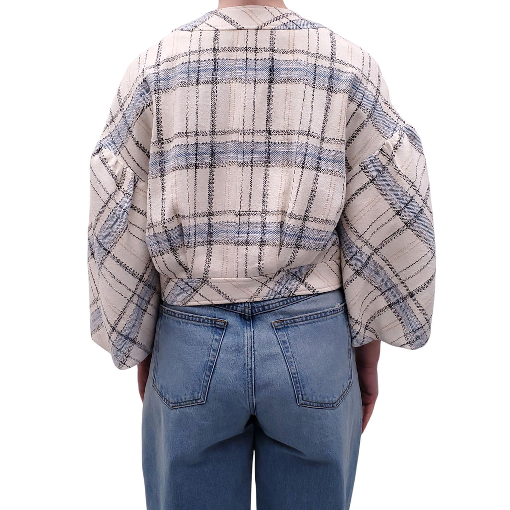 VERONICA BEARD CREAM AND BLUE PLAID JACKET - SIZE 8