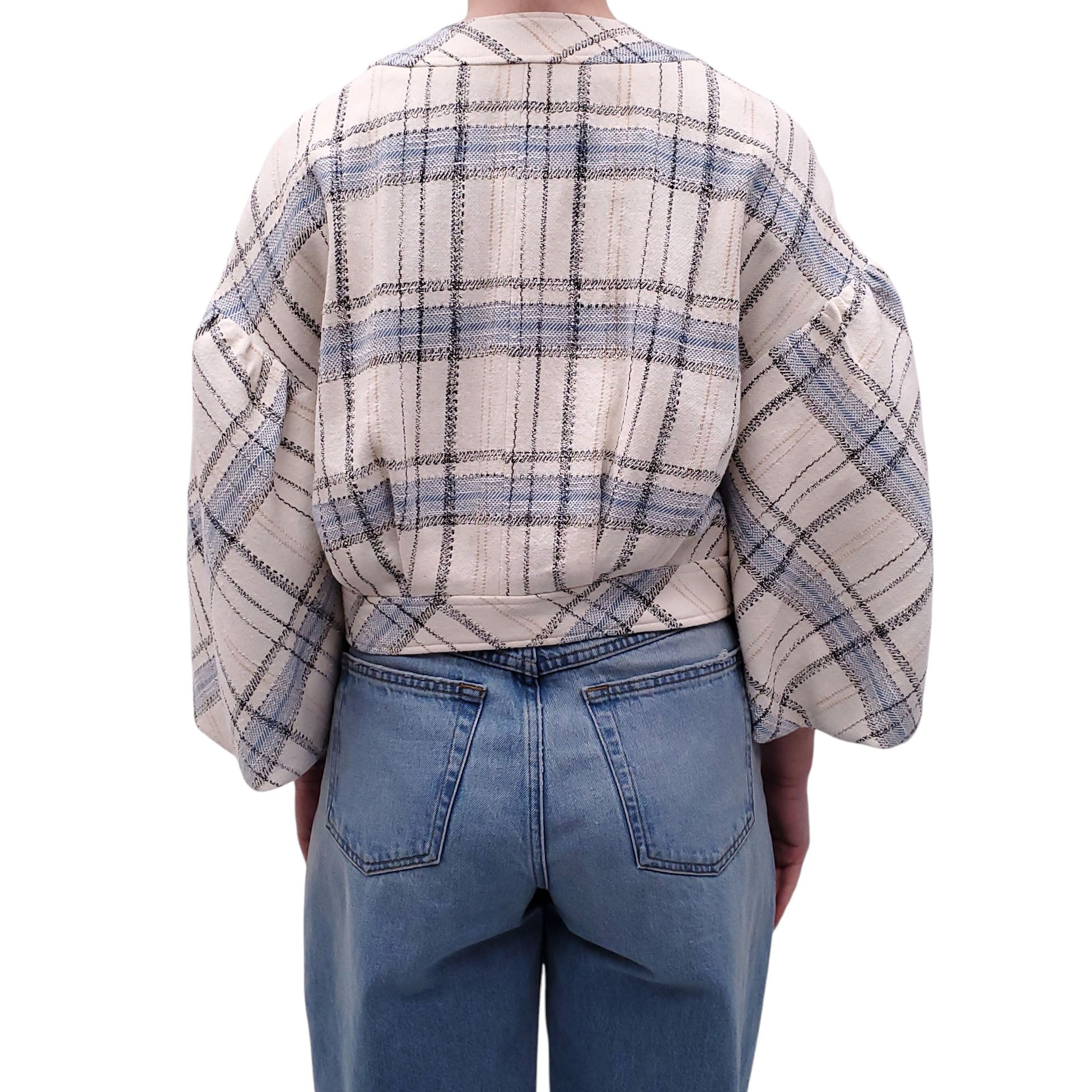 VERONICA BEARD CREAM AND BLUE PLAID JACKET - SIZE 8