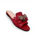 GUCCI RED LEATHER SANDALS WITH CRYSTAL AND PEARL BEE DETAIL - SIZE 36.5