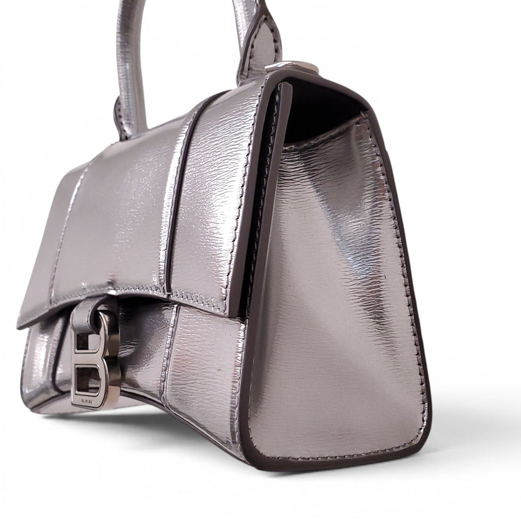 BALENCIAGA SILVER SMALL HOURGLASS TOP HANDLE BAG