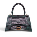BALENCIAGA GREEN CROC HOURGLASS TOP HANDLE BAG