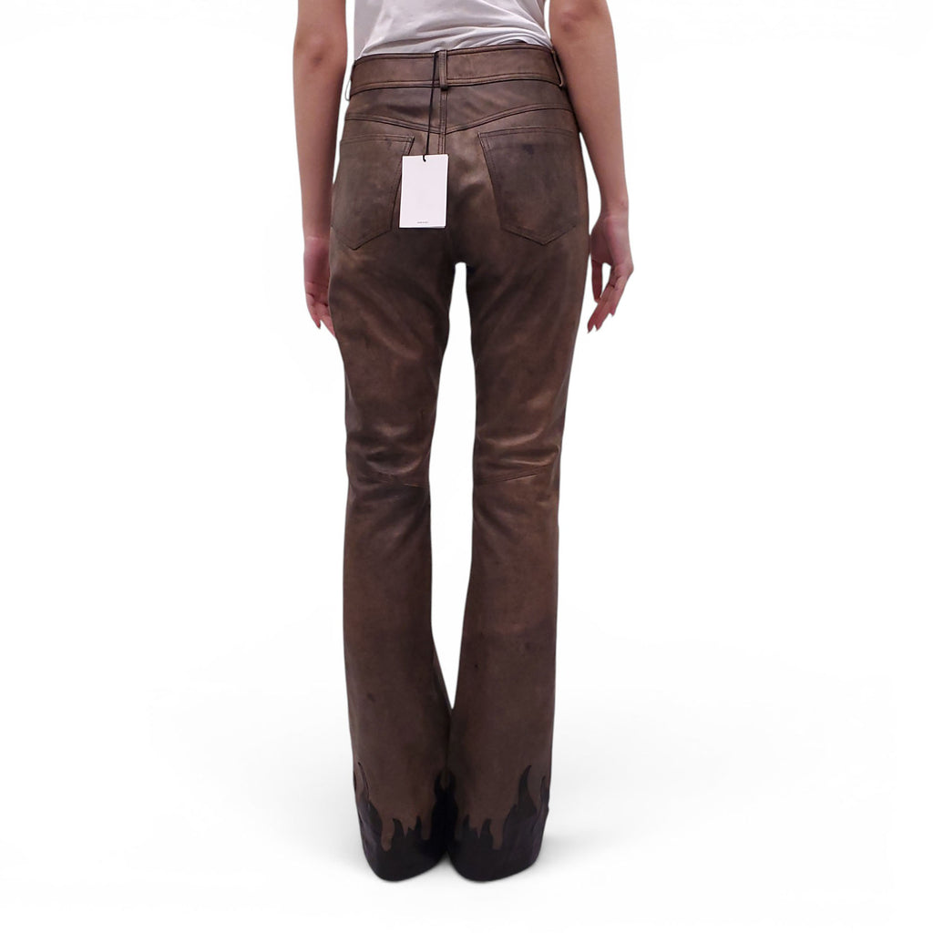 ALESSANDRA RICH HIGH RISE FLARED LEATHER PANTS - SIZE 42 (FITS SMALL)