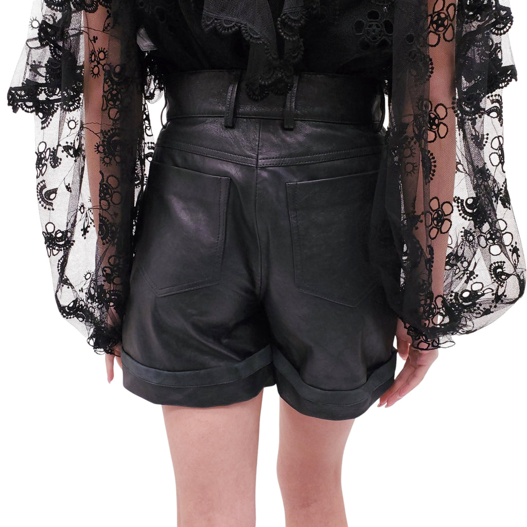 CHLOÉ BLACK LEATHER SHORTS - SIZE 36