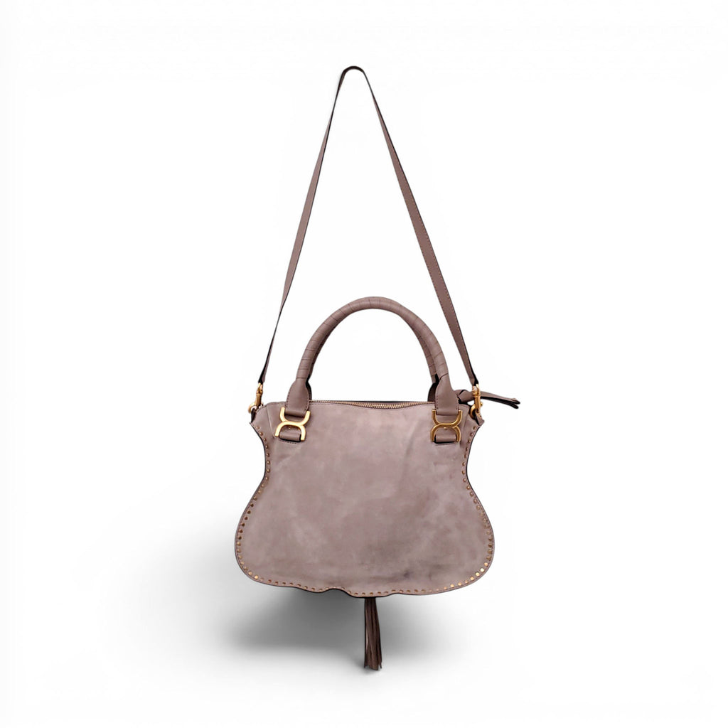 CHLOÉ TAUPE SUEDE STUDDED MARCIE BAG