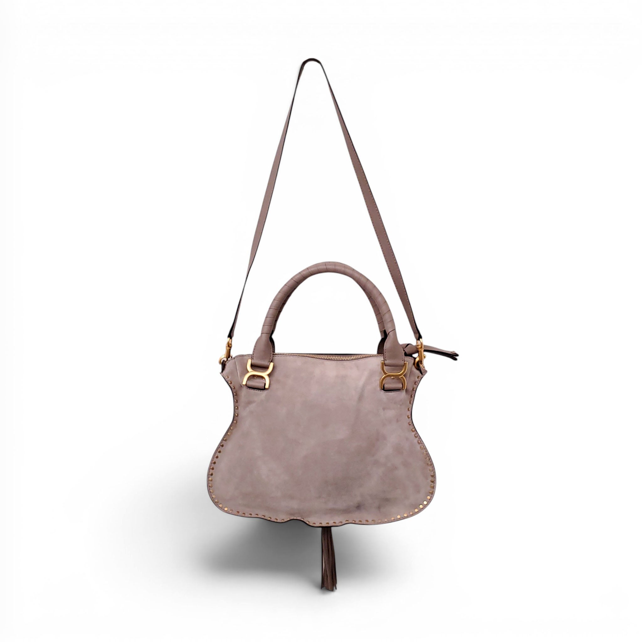 CHLOÉ TAUPE SUEDE STUDDED MARCIE BAG