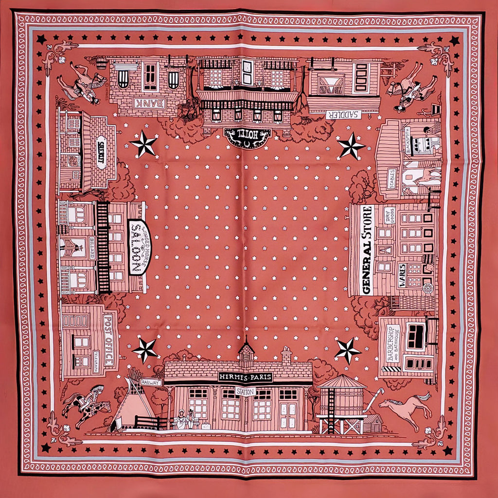 HERMÈS ORANGE WESTERN BANDANA PATTERNED SCARF