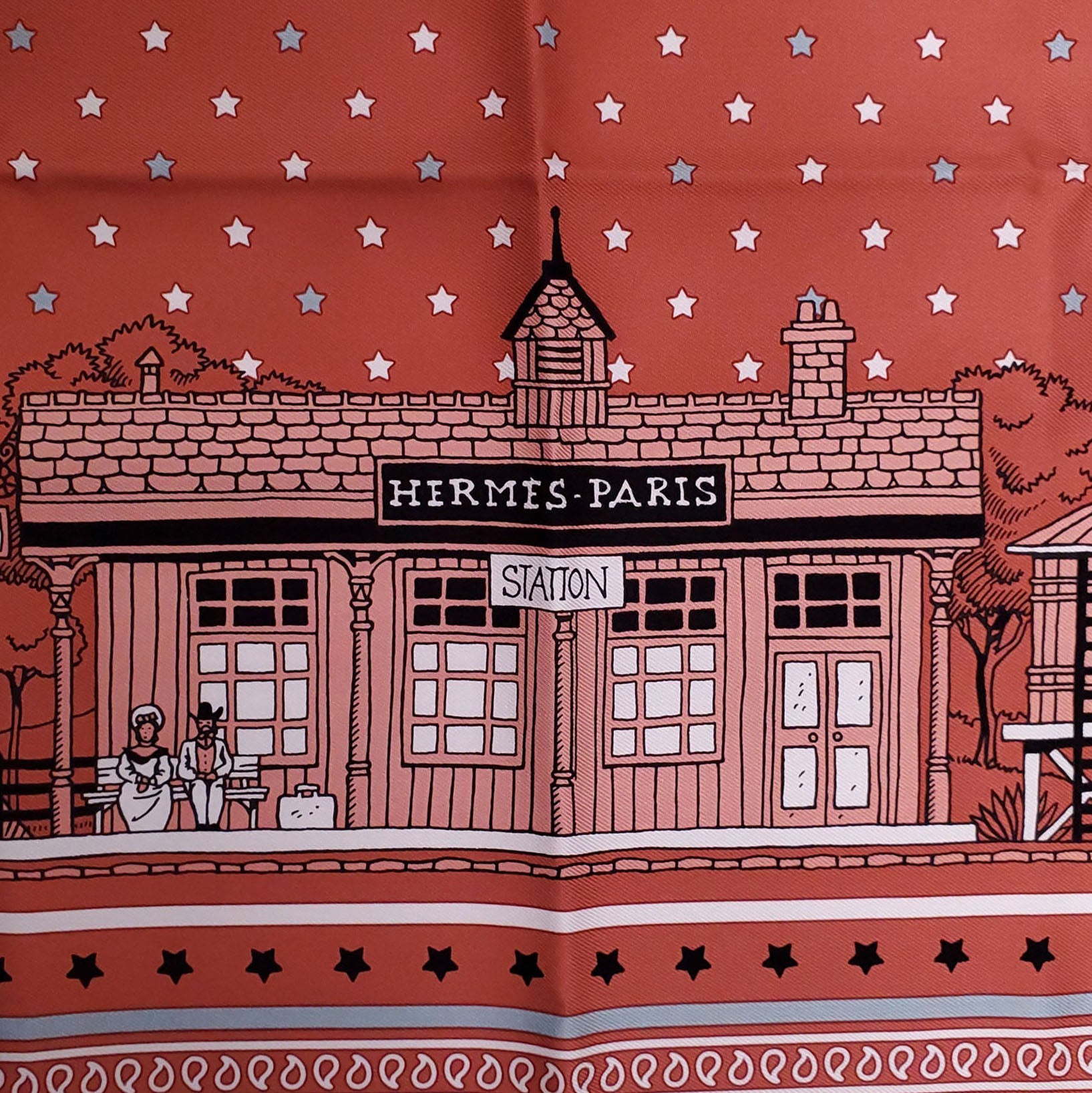 HERMÈS ORANGE WESTERN BANDANA PATTERNED SCARF