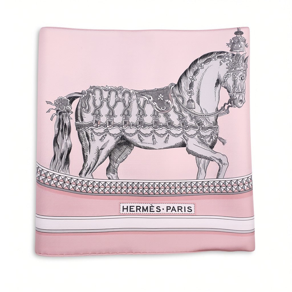 HERMÈS PINK HORSE PATTERNED SCARF