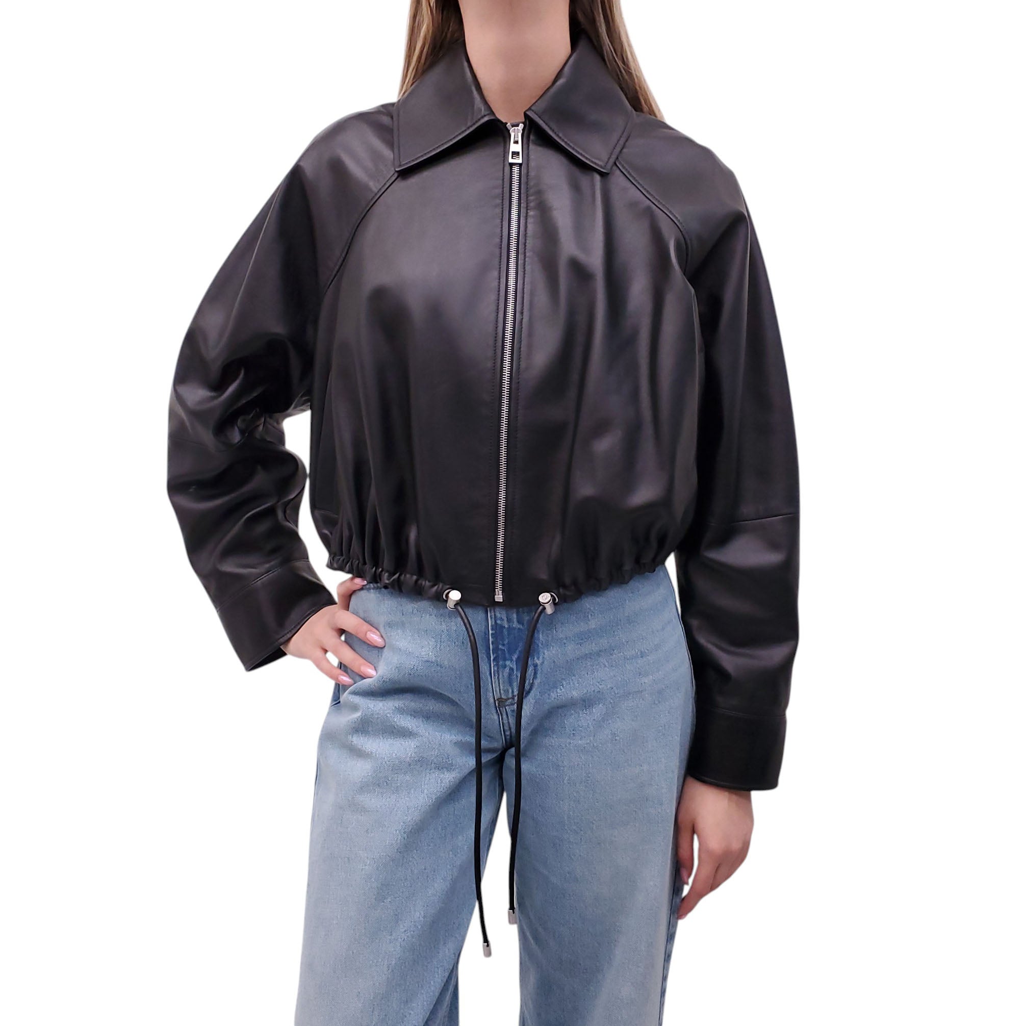 LOEWE OVERSIZED RUCHED LEATHER JACKET - SIZE 34