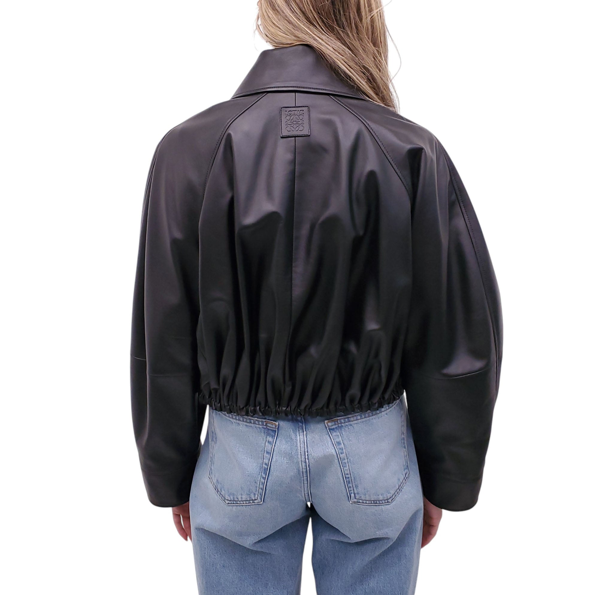 LOEWE OVERSIZED RUCHED LEATHER JACKET - SIZE 34