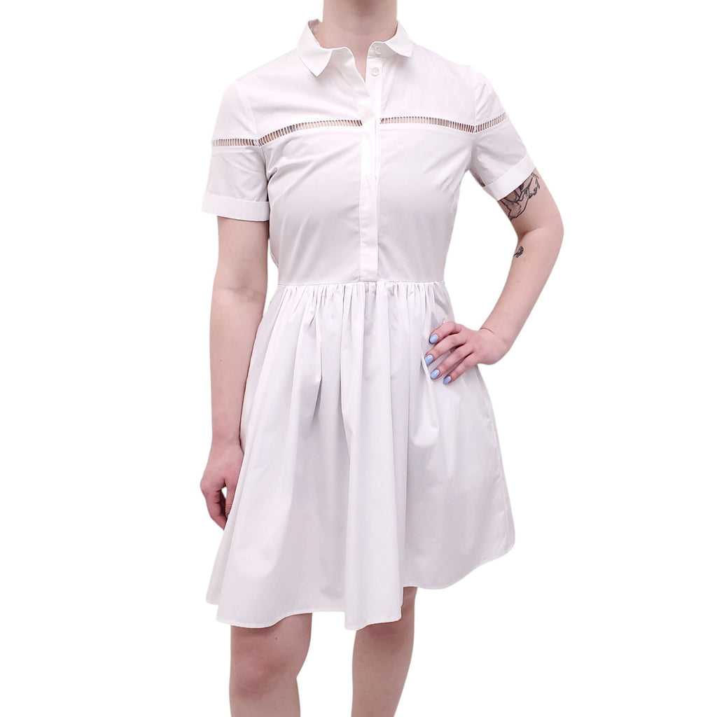 BURBERRY WHITE COTTON EYELET DRESS - SIZE US 6