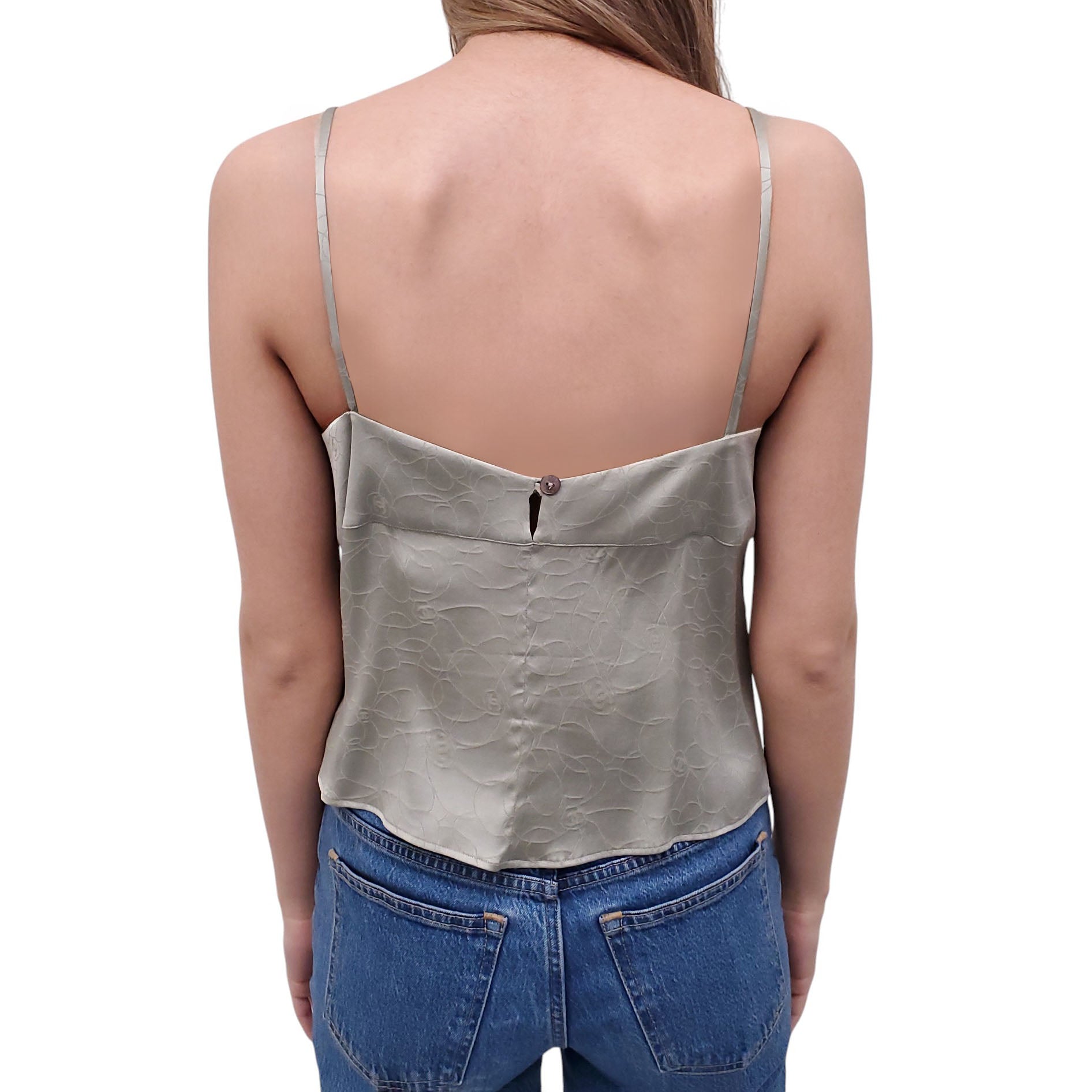 CHANEL SEAFOAM GREEN SILK LOGO TANK TOP - SIZE 42