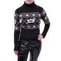 CHANEL BLACK CASHMERE TURTLENECK SWEATER WITH CAMÉLIA AND LOGO PATTERN - SIZE 38