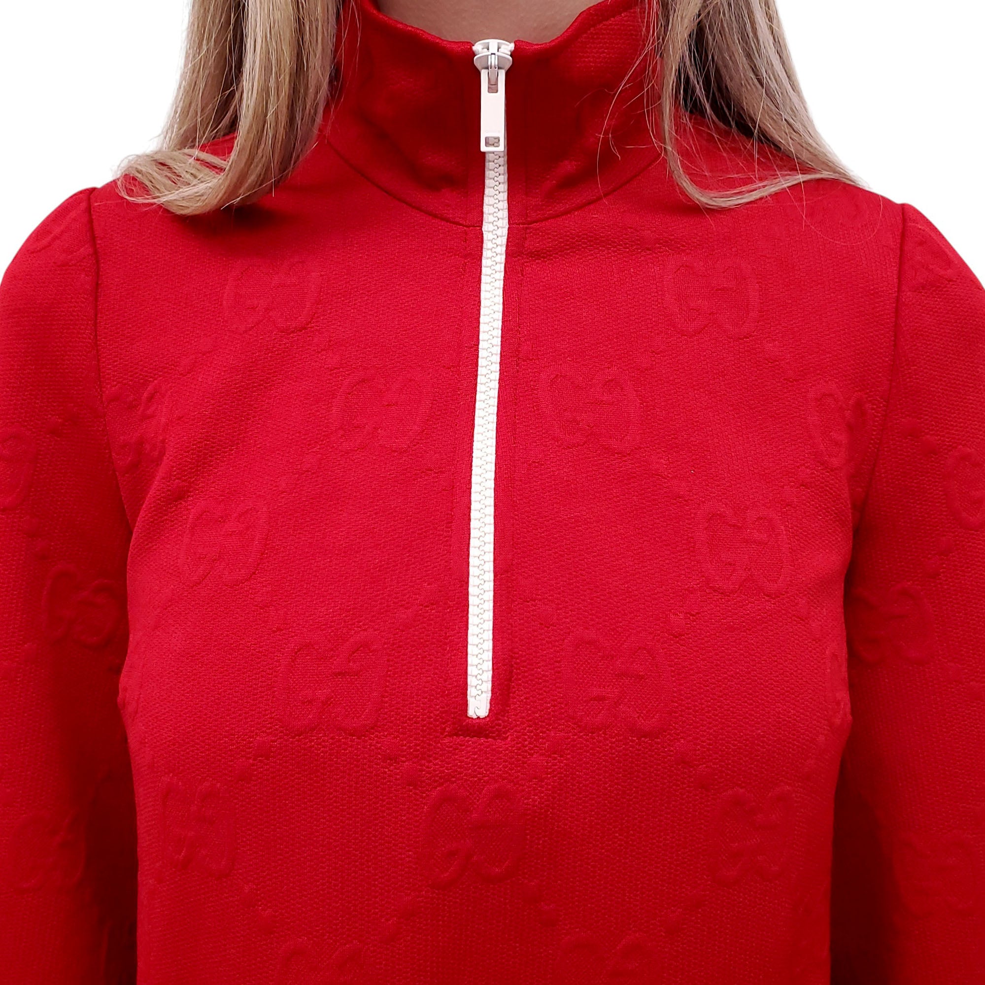 GUCCI RED MONOGRAM 3/4 ZIP SWEATER DRESS - SIZE XS