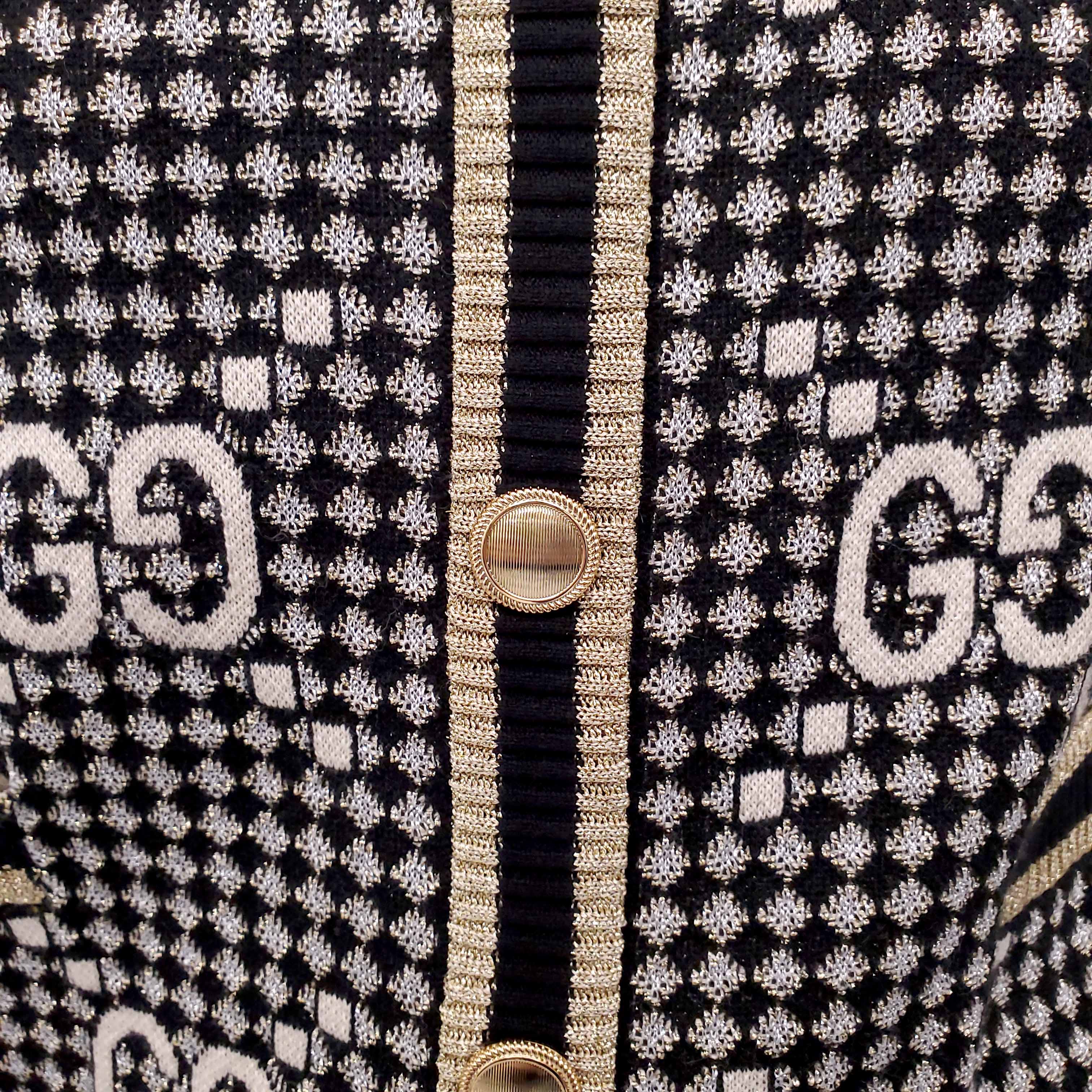 GUCCI GOLD AND BLACK METALLIC MONOGRAM CARDIGAN - SIZE M