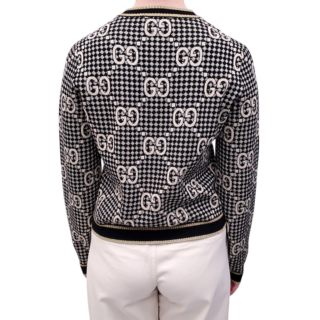 GUCCI GOLD AND BLACK METALLIC MONOGRAM CARDIGAN - SIZE M