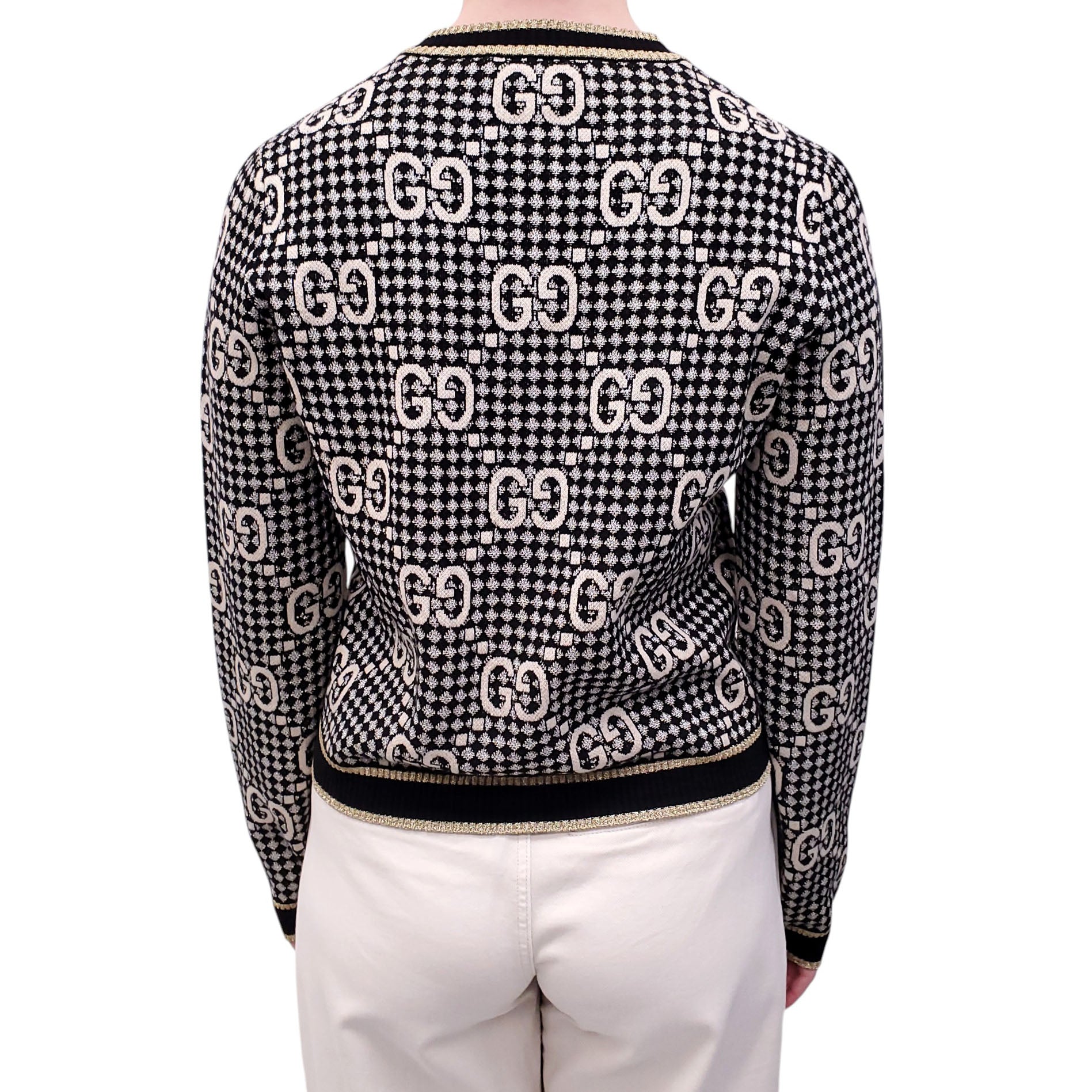 GUCCI GOLD AND BLACK METALLIC MONOGRAM CARDIGAN - SIZE M