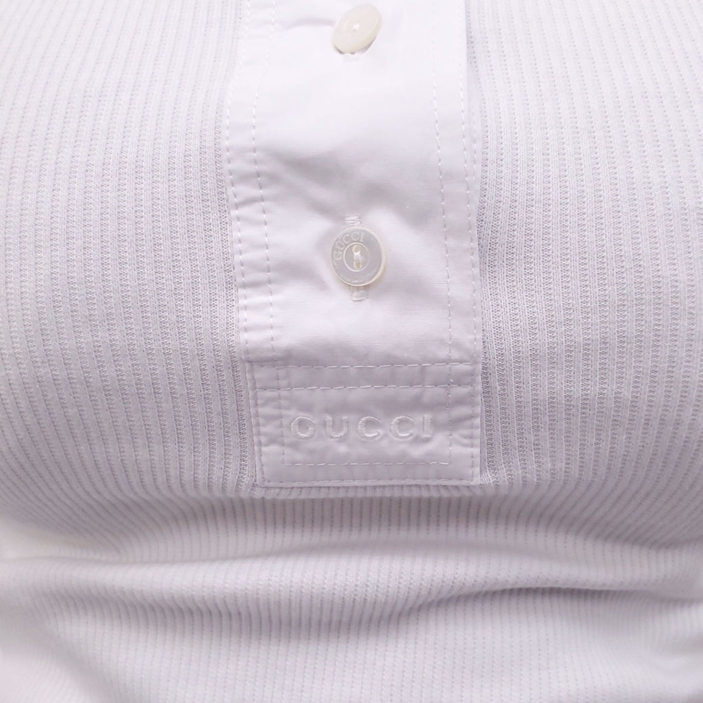 GUCCI WHITE RIBBED POPLIN T-SHIRT WITH LOGO - SIZE XS