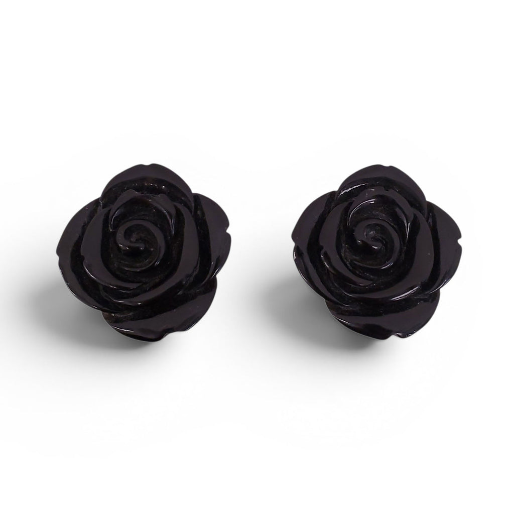 VINTAGE BLACK ROSETTE CLIP-ON EARRINGS