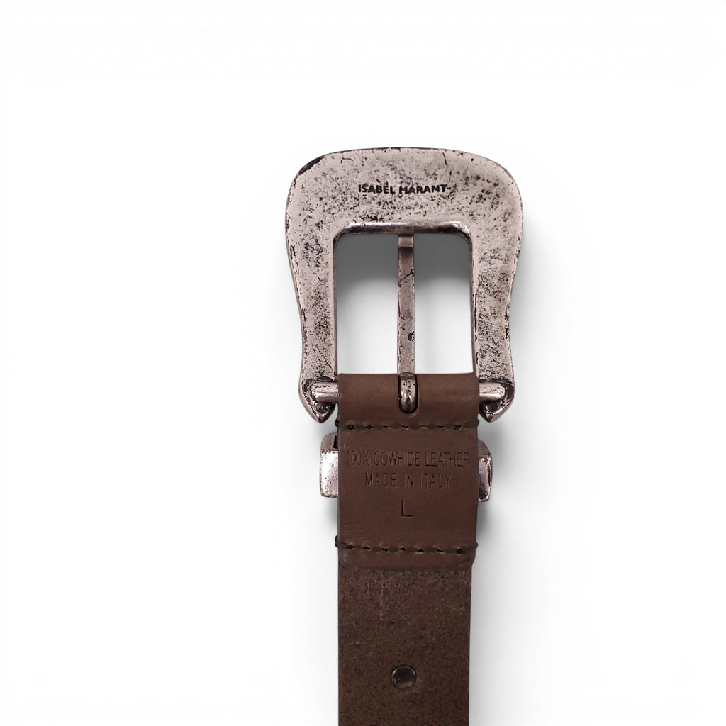 ISABEL MARANT TAUPE LEATHER BELT WITH METAL EMBELLISHMENTS - SIZE L
